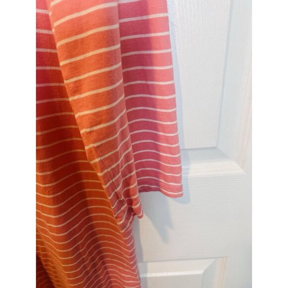 Garnet Hill Green Cotton Pink Striped Shift Dress Medium Scoop Neck 3/4 Sleeves - Picture 4 of 6